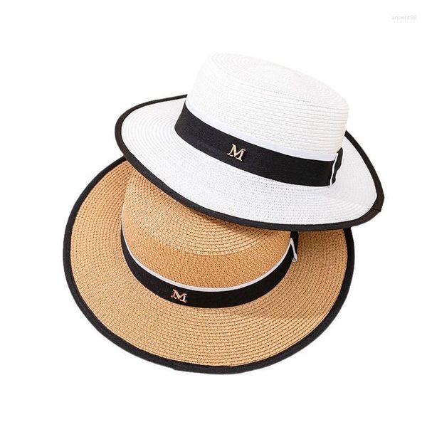 Chapeaux à large bord plat haut chapeau de paille femme été bord de mer vacances Protection solaire chapeau pour femmes casquettes de plage en gros