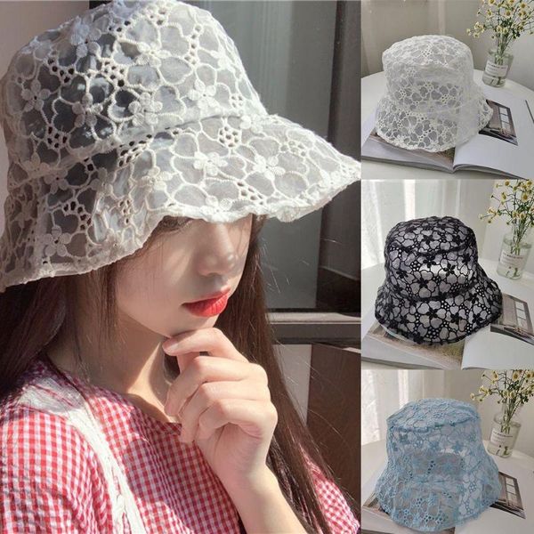 Sombreros de ala ancha Floppy Ladies Hollow Outdoor Bucket Hat Flower Sun Fisherman