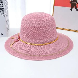 Chapeaux à bord large fleur chapeau décoré élégant décor floral soleil pour femmes capuchon de plage léger avec protection UV à la mode