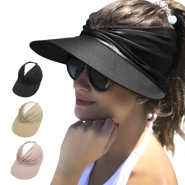 Sombreros de ala ancha, sombrero de playa de verano plegable, visera grande coreana para mujer, protección UV para exteriores, gorra de béisbol deportiva informal vacía superior