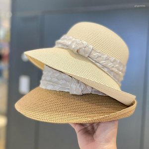Chaps à bord large chapeau de soleil d'été pliable pour les femmes élégant arc hepburn style folie paille de paille de paille
