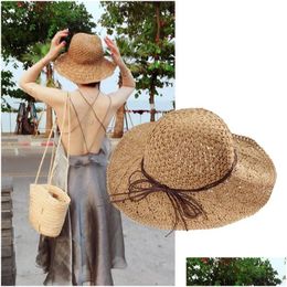 Chapeaux à large bord Pliant St Chapeau Femmes Sortie d'été Pare-soleil Vacances Bow Tie Cool Seaside Beach Tide Hatswide Drop Livraison Mode Ac Dhyx5