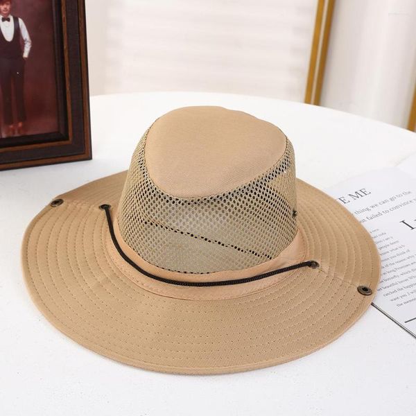 Sombreros de borde anchos para el verano para hombres Gran visera de pesca al aire libre Simple transpirable sombrero de sol