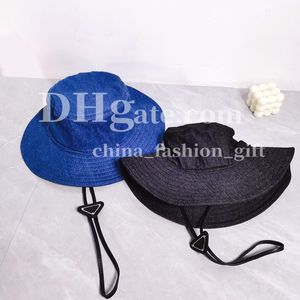 Brede rand hoeden voor mannen vrouwen ontwerper denim emmer hoed zomer zon hoed outdoor casquette ball caps verstelbare kinband hoed