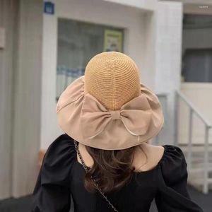 Chapeaux à bord large pour femmes mode décontractée en plein air Summer UV Protection de voyage Couleur solide Bowknot Sun Hat Fisherman Bucket