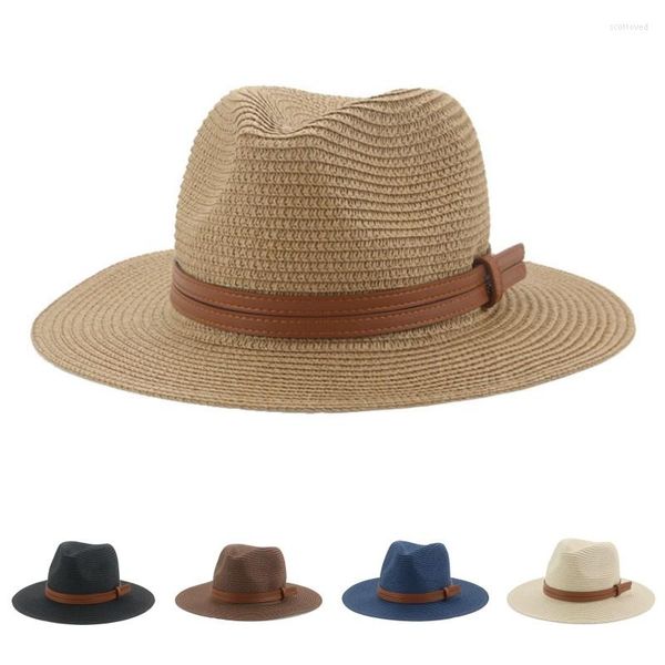 Chapeaux à large bord pour femmes hommes ceinture solide kaki blanc noir été chapeau de paille Panama Big Jazz plage vacances