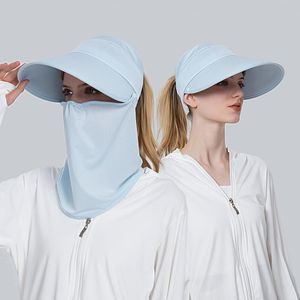 Brede rand hoeden voor vrouwen buiten gezicht masker zomer zonshat grote rand hatcycling doen boerderij werk zonbescherming uv cap S58Wide