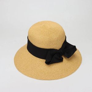 Chapeaux à large bord pour femmes, chapeau d'été pour dames, paille souple, plage avec grand nœud, chapeau de soleil pliant, casquette Panama, pare-soleil