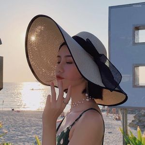 Brede randmutsen voor vrouwen zomervakantie strand zon grote dakranden stro hoed panama dames boog uv bescherming cap chapeu femininowide wend2222