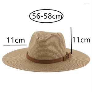 Brede rand hoeden voor vrouwen zon hoed stro zomer lente grote 11 cm solide kaki zwart strand bescherming chapeu feminino praia