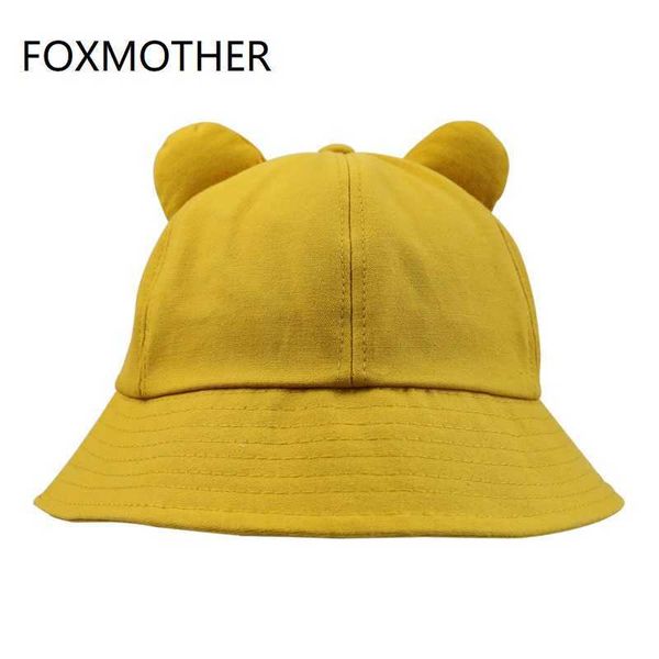 Sombreros de ala ancha FOXMOTHER nueva moda linda amarillo rosa Color sólido orejas de gato sombrero de cubo mujeres coreanas P230311
