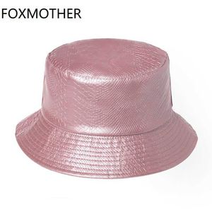Brede rand hoeden Foxmother Nieuwe Fashion Black Pink Gorros Snake Skin Viskappen Krokodil leer emmerhoeden voor vrouwen Lady P230327