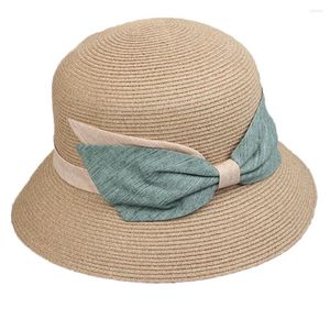 Brede rand hoeden FS Elegante koepelstroemmak Zon Caps For Women Ladies Ribbon Bow Fashion Vacation Beach Summer Hat Boater Fedora 2023