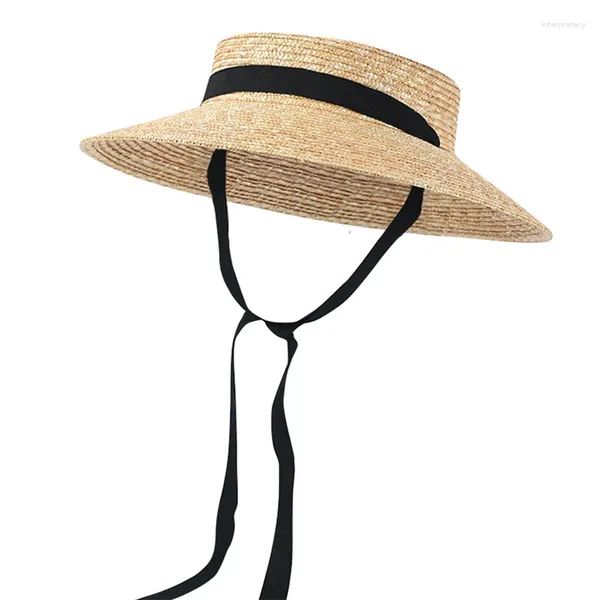 Sombreros de ala ancha Gemvie 2024 Moda Capeline al aire libre Primavera Verano Tie Top Hat Mujeres Protección solar Playa Plana Paja