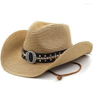 Brede rand hoeden meisje strand hoed zomer klinknagel riem panama cowboy cap dame casual trilby fedora man man man straum uv bescherming sombrero sombrero