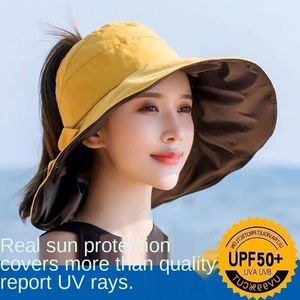 Chapeaux à large bord filles été arc grand chapeau de pêcheur haut vide colle noire crème solaire mode tout match Protection UV HatWide