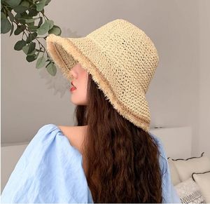 Chapeaux à bord large filles d'été pliage paille chapeau extérieur de plage solaire pour femmes couleurs solides seau goros caliente para mujerwide