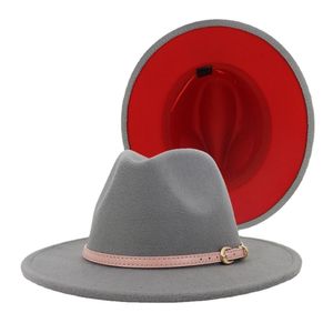 Chapeaux à large bord gris rouge Patchwork femmes fête chapeau formel unisexe laine feutre Fedora Panama Trilby casquette