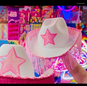 Sombreros de ala ancha Carnaval de Halloween Borla rosa Sombrero de vaquero Estrella de cinco puntas Colorido occidental