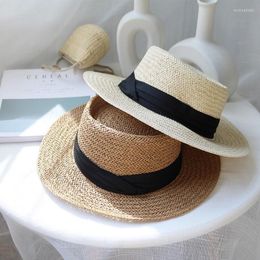 Brede rand hoeden met de hand gemaakte vrouwen panama outdoor mode zonnebrandcrème strom hoed strand reizen flat top concave fedora elob222222