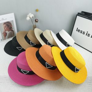Brede rand hoeden handgeweven stro hoed ontwerper vrouwen hoed zonbescherming lederen riem letter p strand