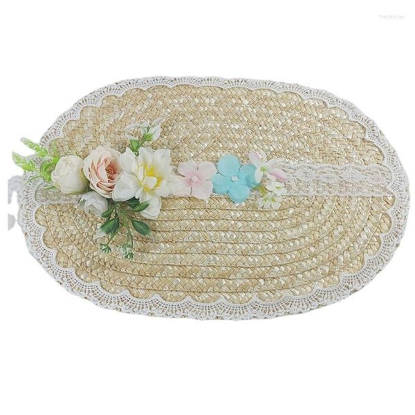 Sombreros de ala ancha hechos a mano sombrero para el sol encaje decorado estilo Pastoral fiesta de té para niñas mujeres corte señorita sombrero plano con cinta