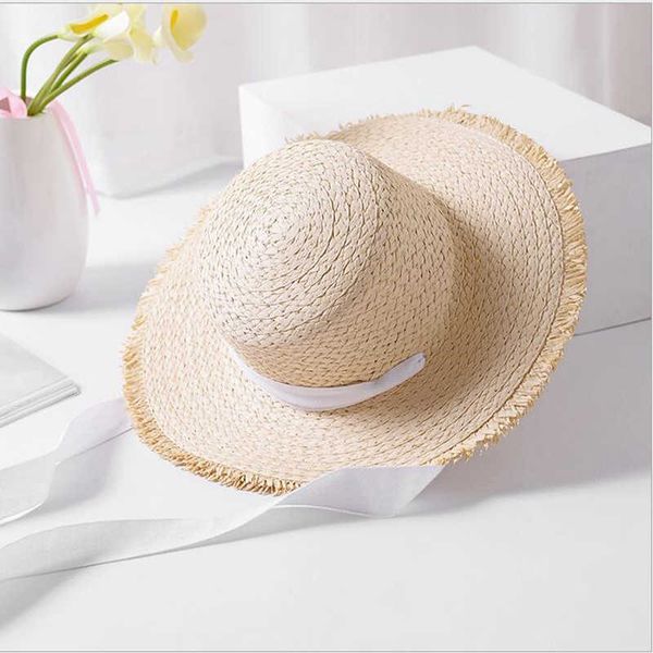 Sombreros de ala ancha Sombreros de sol tejidos a mano para mujeres Cinta negra con cordones Sombrero de paja de ala grande Playa al aire libre Gorras de verano Chapeu Feminino G230227
