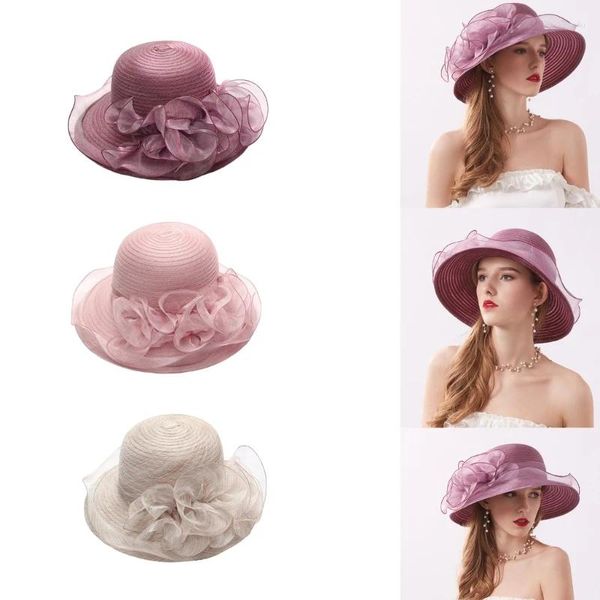 Chapeaux à large bord chapeau pour femmes fascinateur douche nuptiale thé fête chapeau de soleil