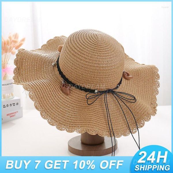 Chapeaux à large bord chapeau dentelle décoration dôme résistant aux Uv femme seau 155g pliable paille crème solaire casquette vent