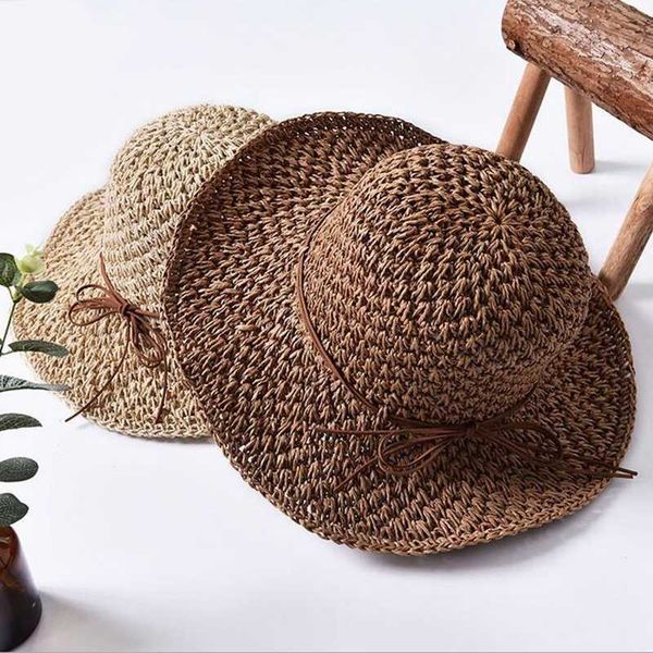 Chapeaux à large bord Chapeau d'été pliable à large bord pour femmes Chapeau de soleil de plage Chapeau de plage en paille pour dames Chapeaux de voyage de vacances élégants G230227