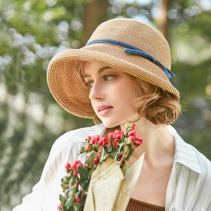 Chapeaux à large bord Chapeaux de paille de style Hepburn pour femmes Réduction de l'âge Chapeau de soleil à bord bouclé Femme Été Beh Chapeau de seau Japon Fête de vacances Casquette de bassin P230311