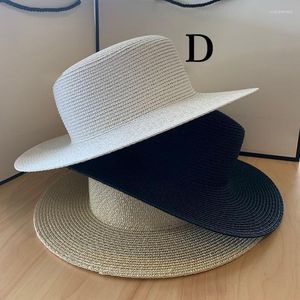 Brede rand hoeden ht267 zomer unisex lint zon hoed casual vakantie panama topper strom dames strand jazz flat top cap elob22