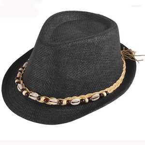 Brede rand hoeden HT3195 Straw Beach Hat Men Women kralen band zomer zon vintage mannelijke vrouwelijke cap unisex trilby fedora jazz panama eger22