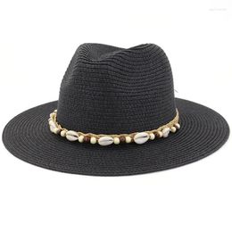 Chapeaux à large bord HT3623 2022 Chapeau de soleil d'été Hommes Femmes Perles Bande de paille Mâle Femelle Fedoras Jazz Panama Floppy Beach Cap Eger22