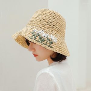 Chapeaux à large bord Style japonais pliant fleur papier chapeau de paille femmes été sortie pare-soleil vacances Cool bord de mer plage marée chapeaux large