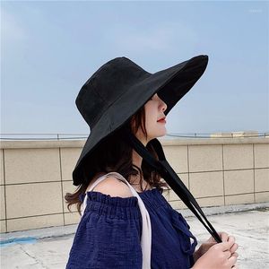 Chapeaux à large bord parasol japonais femme printemps et été crème solaire gratuit à plier grand chapeau de soleil pêcheur couverture visage cheveux surdimensionnés