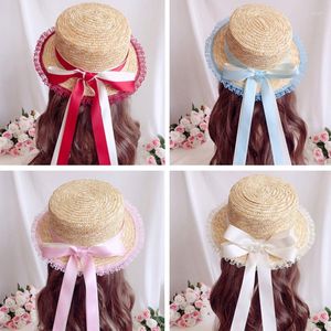 Chapeaux à large bord Chapeau de paille doux japonais Lady Casual pour Sun Bowknot Panama