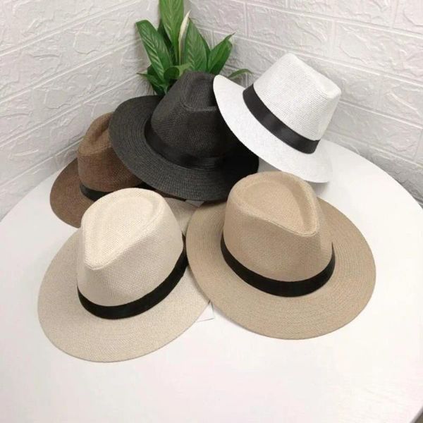 Chapeaux à large bord Jazz Hat Comfy Straw Cadeau Anti-UV Hommes Summer Beach Sun