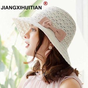 Sombreros de ala ancha jiangxihuitian 2018 nuevos sombreros de verano para mujeres diseño de moda mujeres arco sombrero de sol de playa sombrero de paja de ala plegable R230214