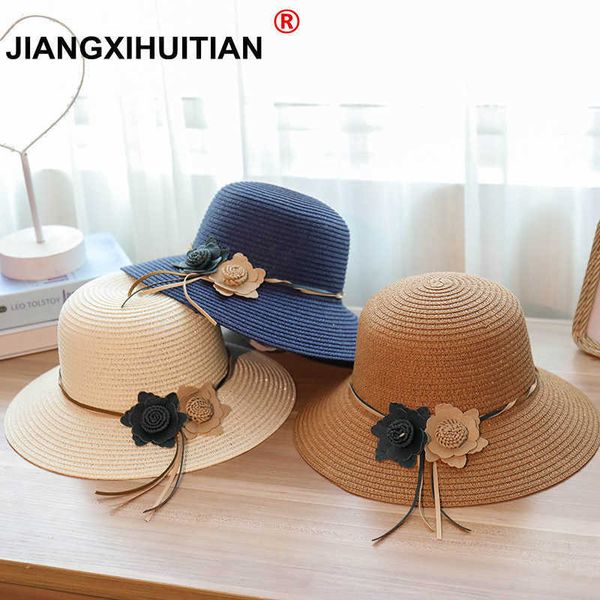 Sombreros de ala ancha jiangxihuitian 2018 Venta al por menor 5 colores Verano mujer flor Simple ondulado sombrero de paja de ala grande niñas Sombreros de playa R230214