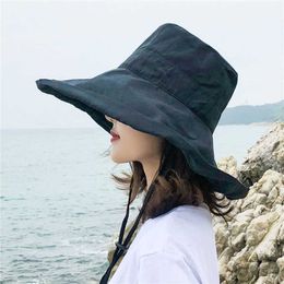 Sombreros de ala ancha K22 Sombrero de cubo Moda Allmatch Sombrero de verano de Panamá para mujer Sombrero de ala grande Sombrero de pescador de doble cara Protección solar Visera R230308