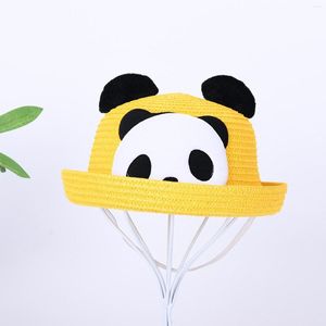 Brede rand hoeden Kids Girl Boys Straw Hat Zomer Cartoon Panda Rolde Beach Sun Caps For Toddler Seaside Travel 2023 Kinderen Outdoor