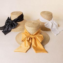 Chapeaux à large bord King Wheat 2022 Été Paille Herbe Performance Big Bow Tie Femmes Sun Shade Blogger Seaside Beach Shoot Modèle Cap