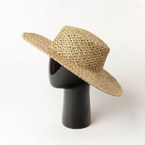 Sombreros de ala ancha King Wheat Summer Boater Techo plano Paja transpirable Mujeres Sun Beach Travel Outdoor Simple Casual Seagrass HatWide