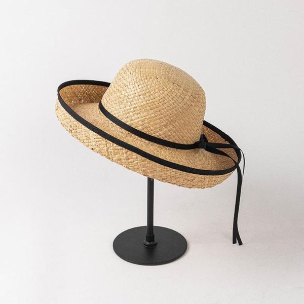 Sombreros de ala ancha King Wheat Women Sun Raffia Tether Bow Tie hecho a mano Dome Crimping 2023 Summer Sunshade Casual Beach Travel Cap Sombrero de paja