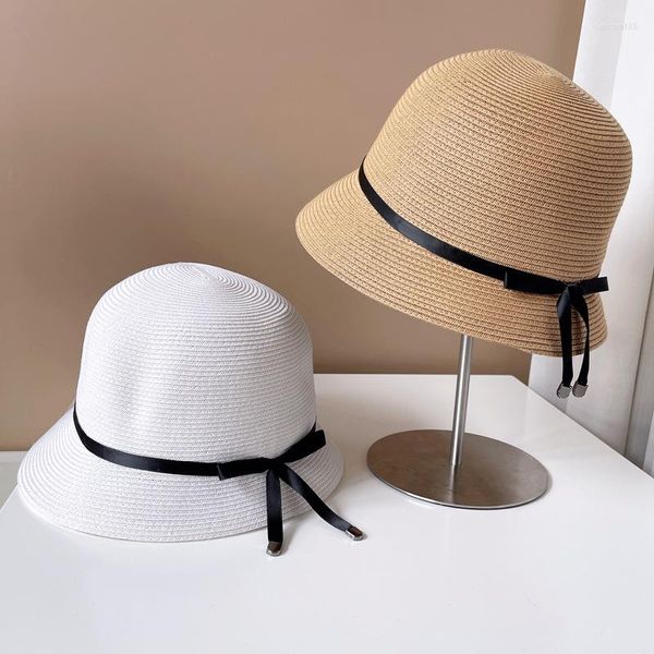 Chapeaux à large bord Corée mode chapeau femmes 2023 été élégant crème solaire paille soleil pour dames plage concepteur Bonnet mignon seau blanc casquette