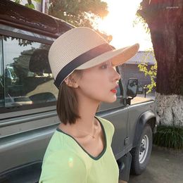 Brede rand hoeden Koreaanse paardenspanhoed Straw Women Strand zonnebrandschaduw geweven piek Cap Ins Tide Outdoor Casual Sun Caps Baseball