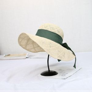 Chapeaux à large bord Style coréen gros nœud papillon femmes été élégant surdimensionné paille papier plage soleil