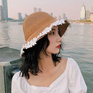 Brede rand hoeden Koreaanse stijl Wild Japanse kanten visser hoed vrouwen zomerkoepel strand uitje zonneschadem hoeden buiten vrije tijd bob gorros g230227