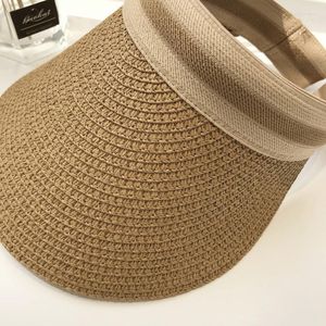 Sombreros de ala ancha Versión coreana de sombrero de paja Mujer Verano Viajes al aire libre Visera Playa Ocio Salvaje Negro Rosa Azul marino Beige Etc. Elob22